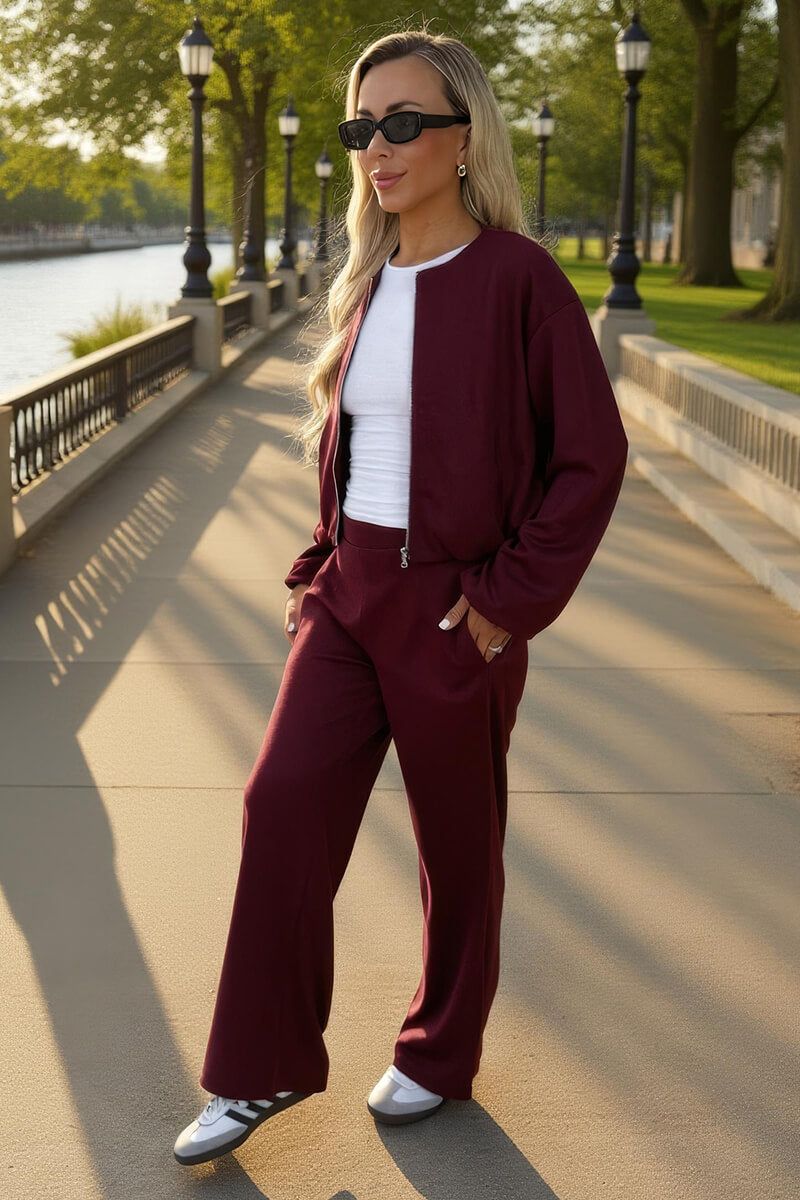 AX Paris Burgundy Wide Leg Soft Trousers