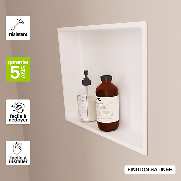 Niche de Douche Noir Satiné - 33x33 cm - Rangement Mural Salle de Bain - NOOK