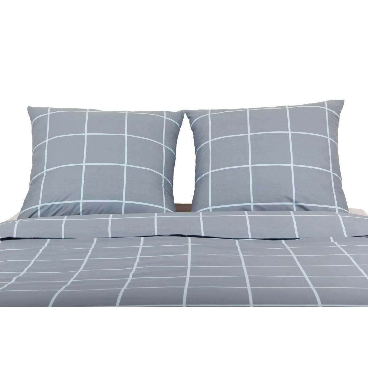 IMPRIMÉ CARREAUX BLEU - Parure de lit  1 personne housse de couette 140x200 cm+ 1 TO 65x65 cm