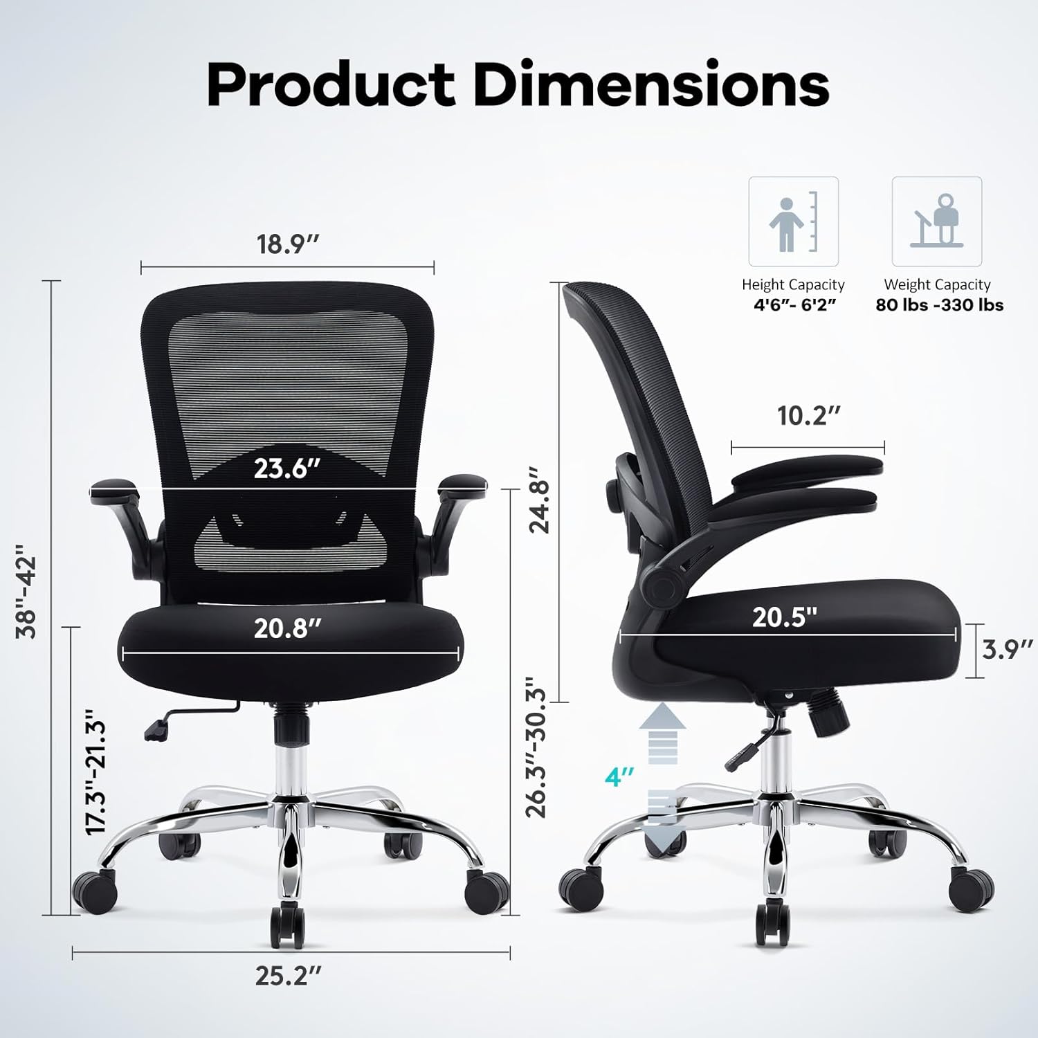 Office Chair,Ergonomic Mesh Desk Chair with Adjustable Lumbar Support,Computer Chair with Flip-up Armrests, Rolling Executive Chairs, Home Office Chair(Black)
