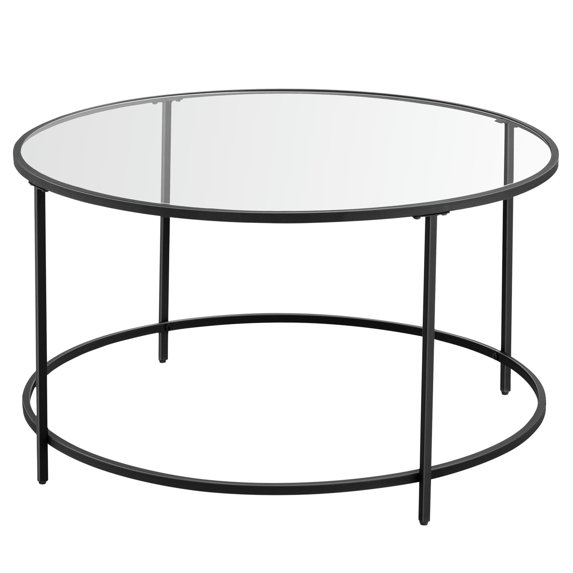 - Table basse salon meuble de salon cadre en acier en verre noir