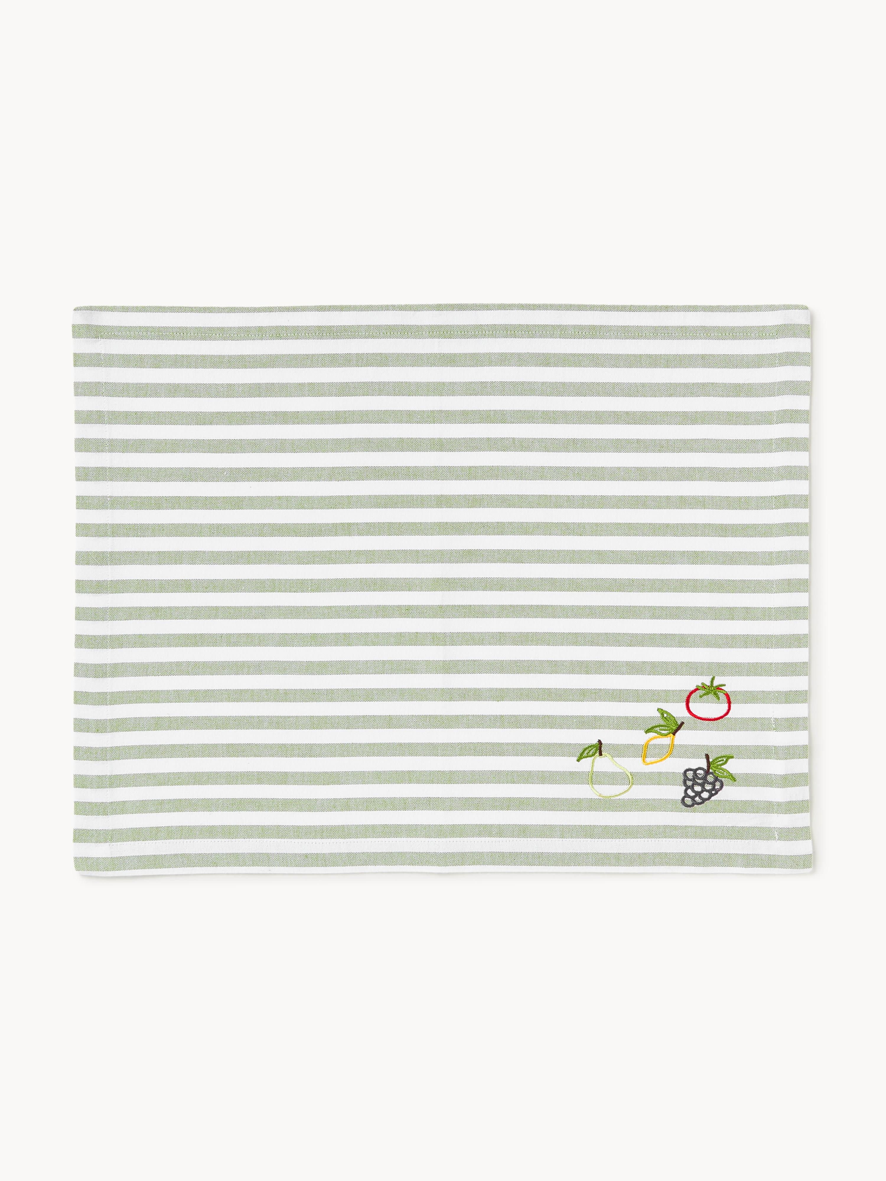 Gestreifte Tischsets Melony mit gestickten Motiven, 2er-Set