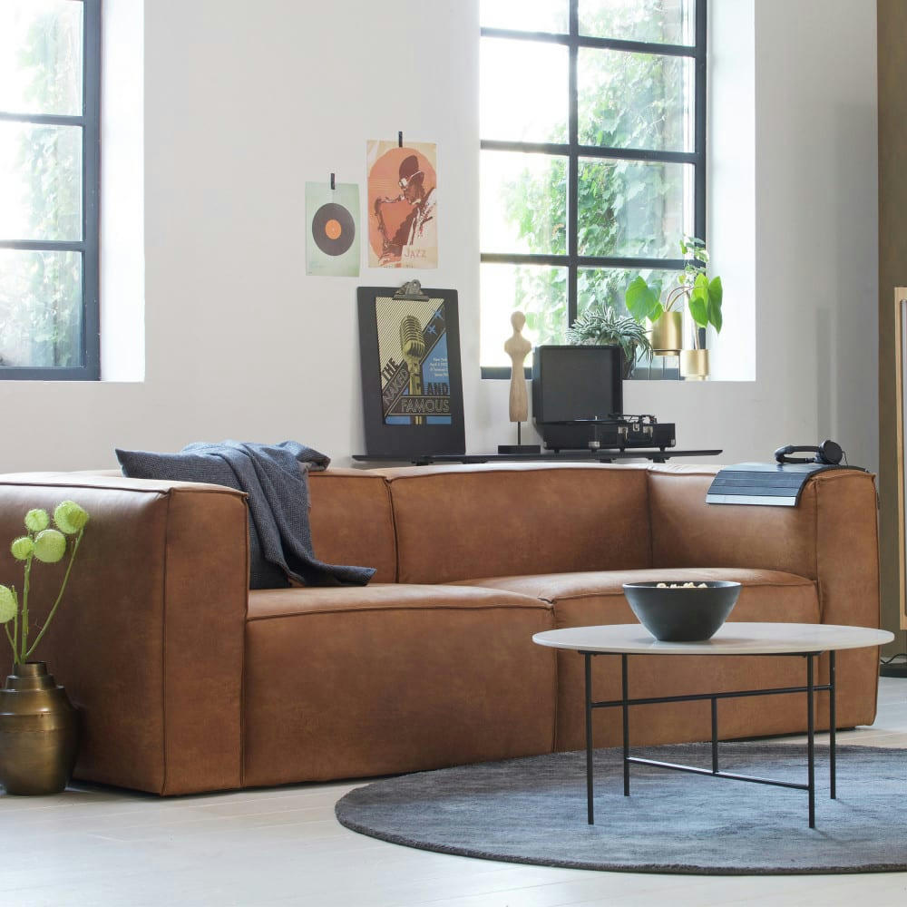 BEAN - Canapé vintage 4 places cognac