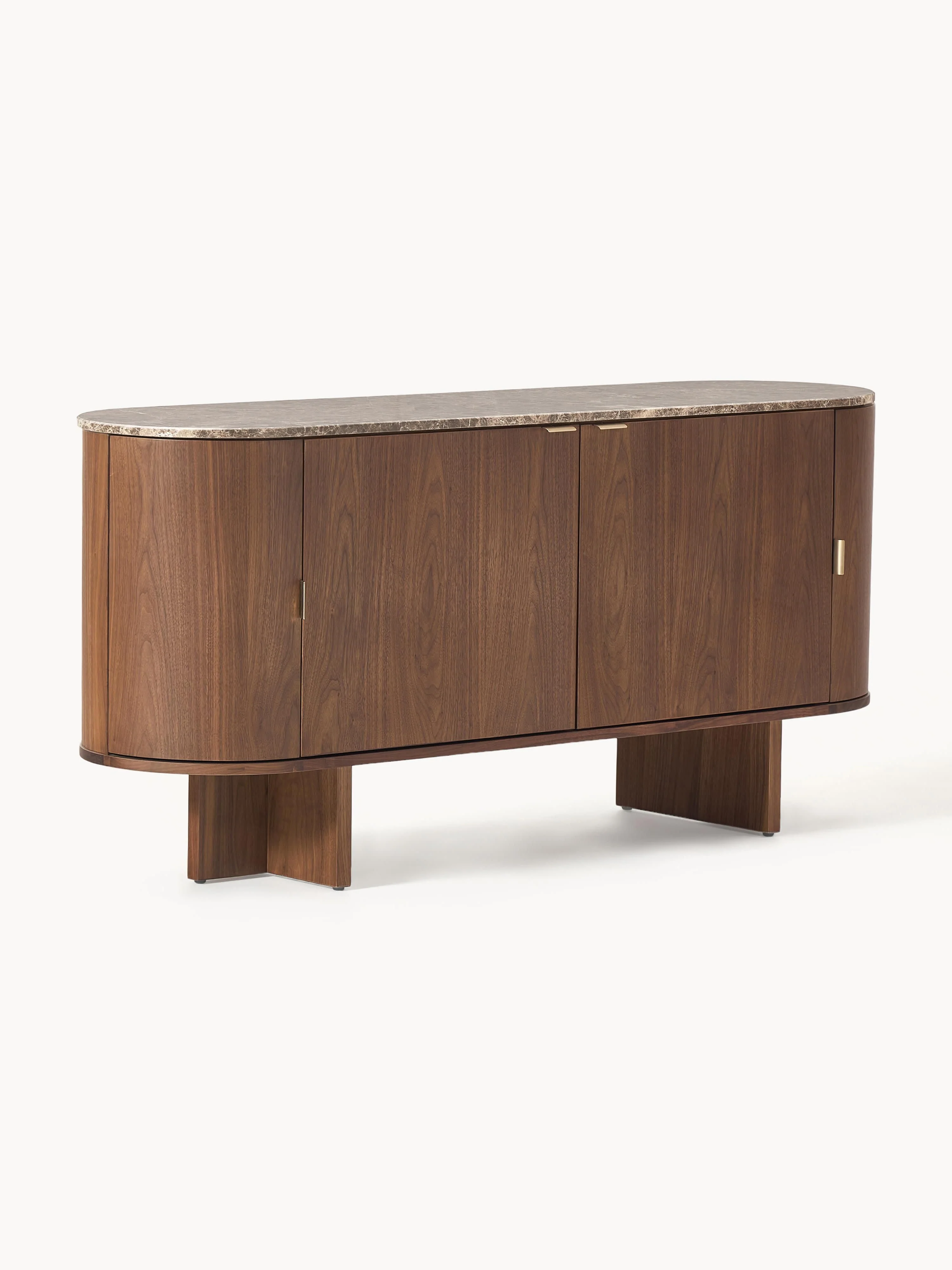 Holz-Sideboard Zumi mit abgerundeten Ecken und Marmorplatte
