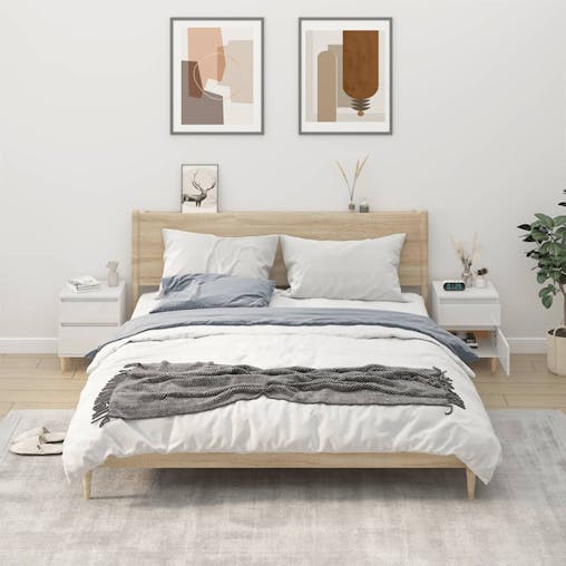 NNEVL Bedside Cabinets 2 pcs High Gloss White 40x35x50 cm