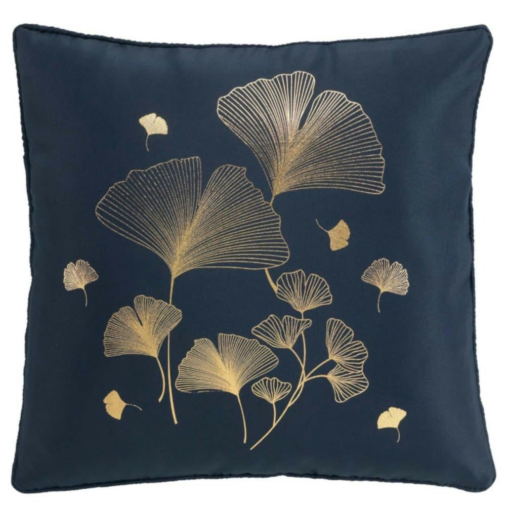 BLOOMY - Coussin passepoil marine/or 40x40cm