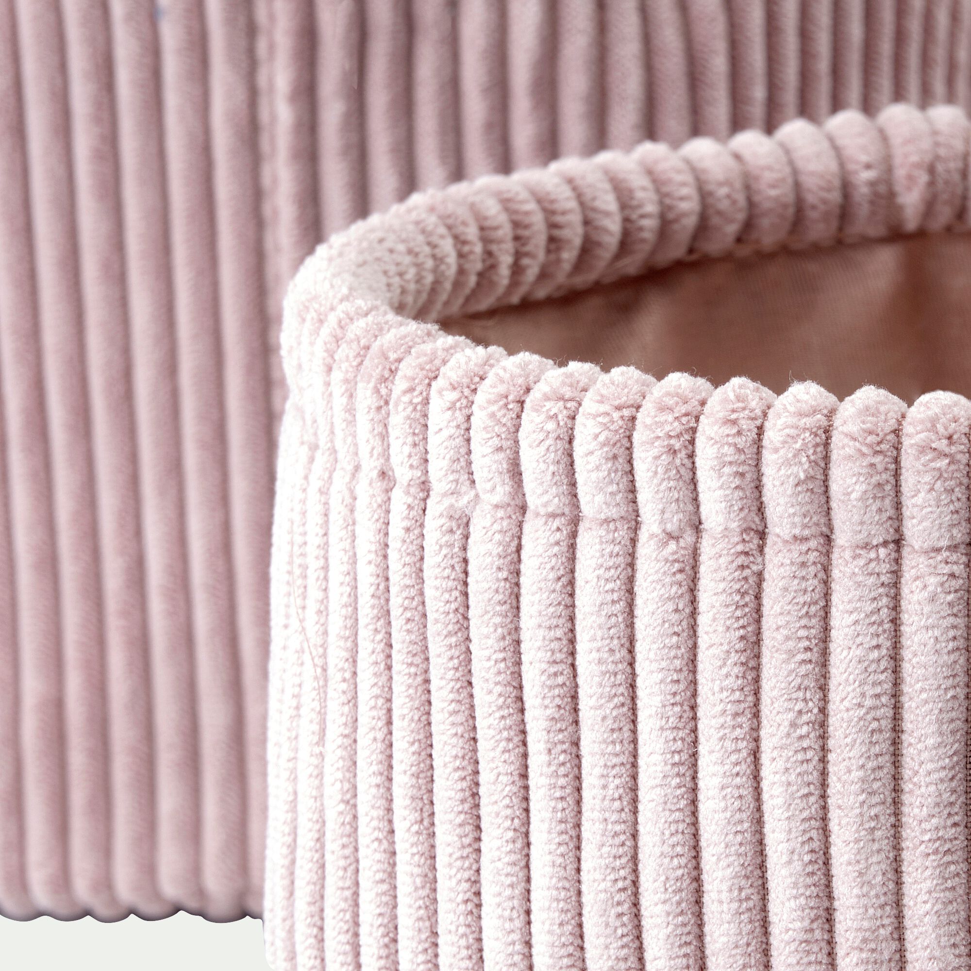 VELA - Lot de 3 paniers ronds en velours côtelé - rose