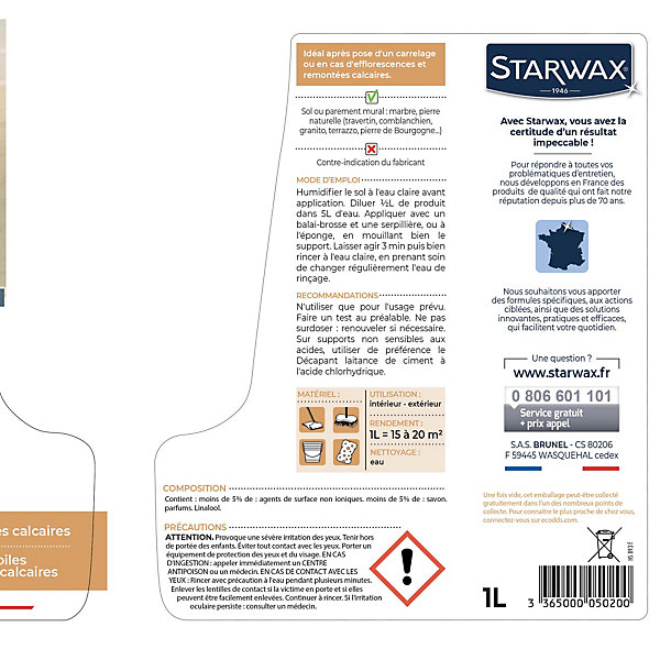 Décapant voiles de ciment marbre et pierres naturelles Starwax 1L