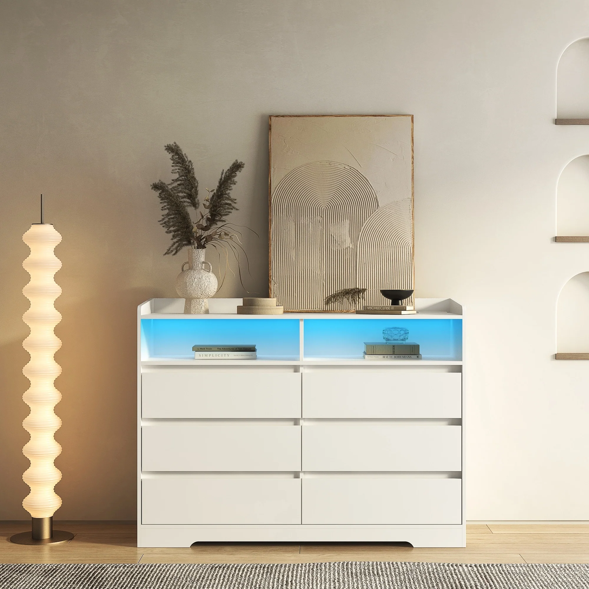 6-Drawer Double Dresser with LED Lights Chest of Drawers