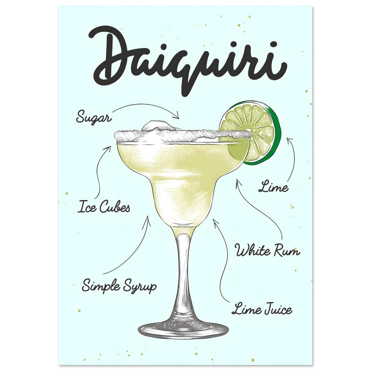 Artfulprints Daiquiri cocktail – Illustratie  poster A4 21x29.7 cm