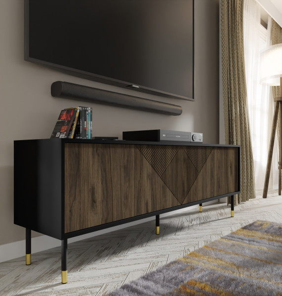 Szafka RTV WOODY 180 cm 4D czarny mat/orzech pacific