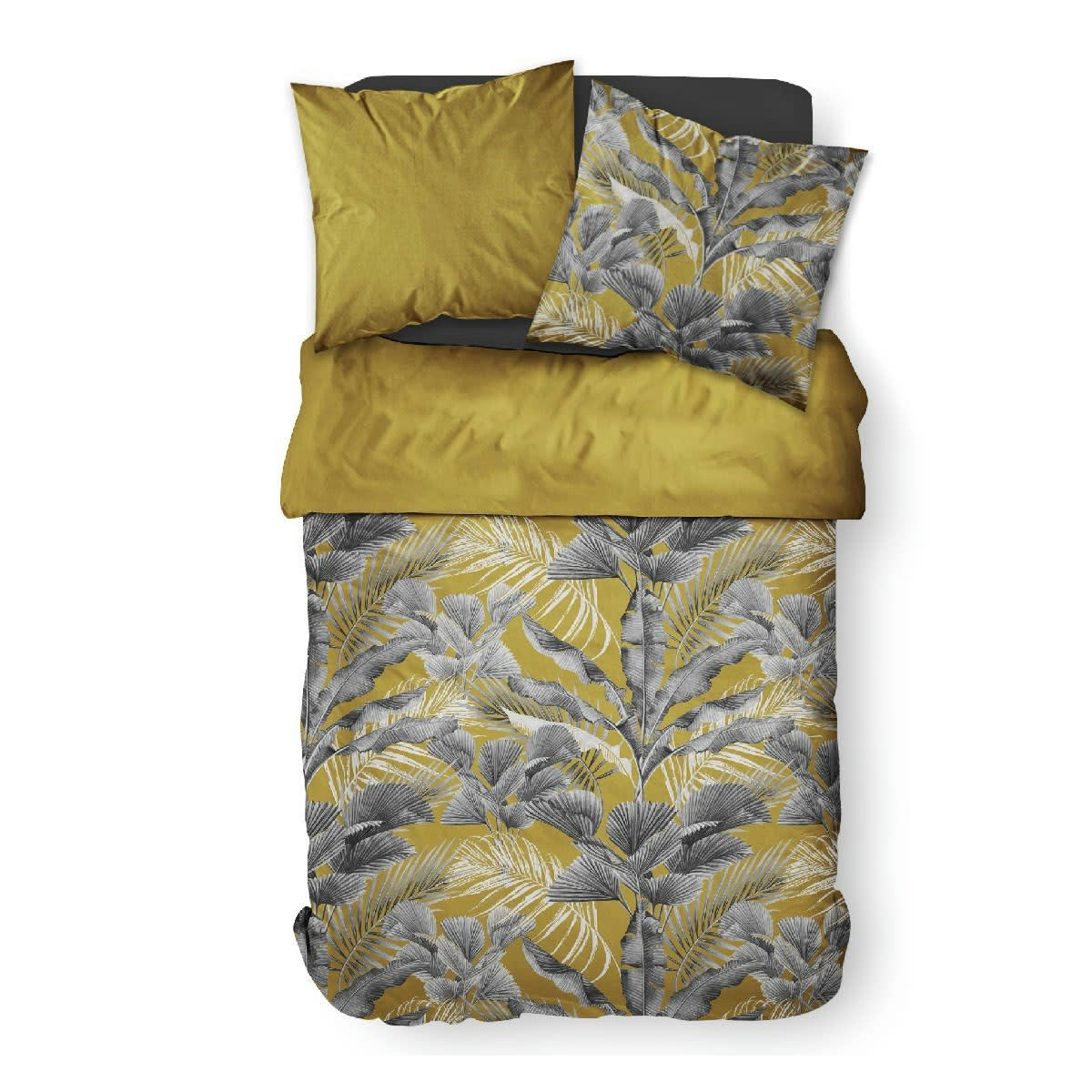 SUNSHINE - Parure de lit 2 personnes imprimé jungle en Coton Marron 220x240 cm