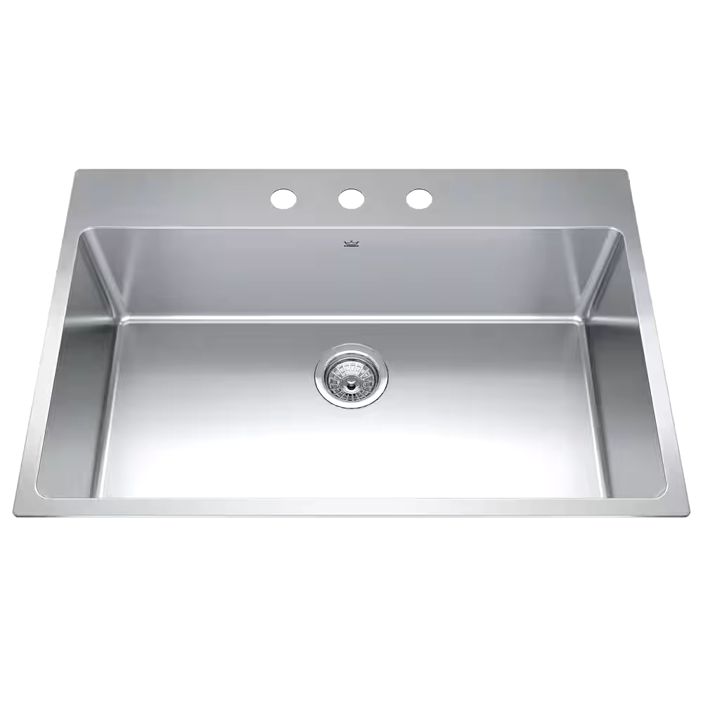 Kindred Brookmore Drop In Single Bowl 3-Hole Kitchen Sink, 32.8-in x 22-in x 9-in, Stainless Steel