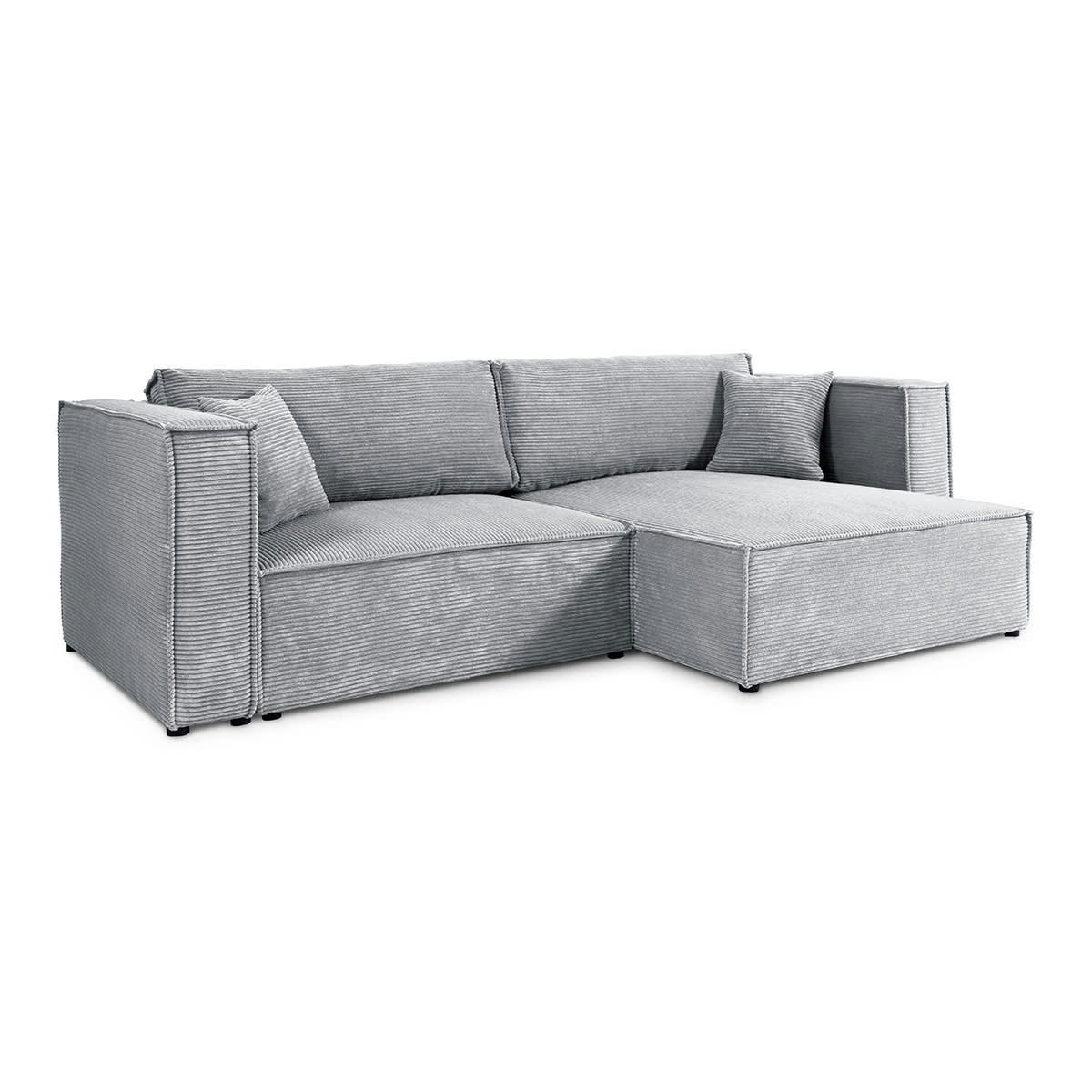 - Canapé d'angle réversible convertible 3 places velours côtelé gris