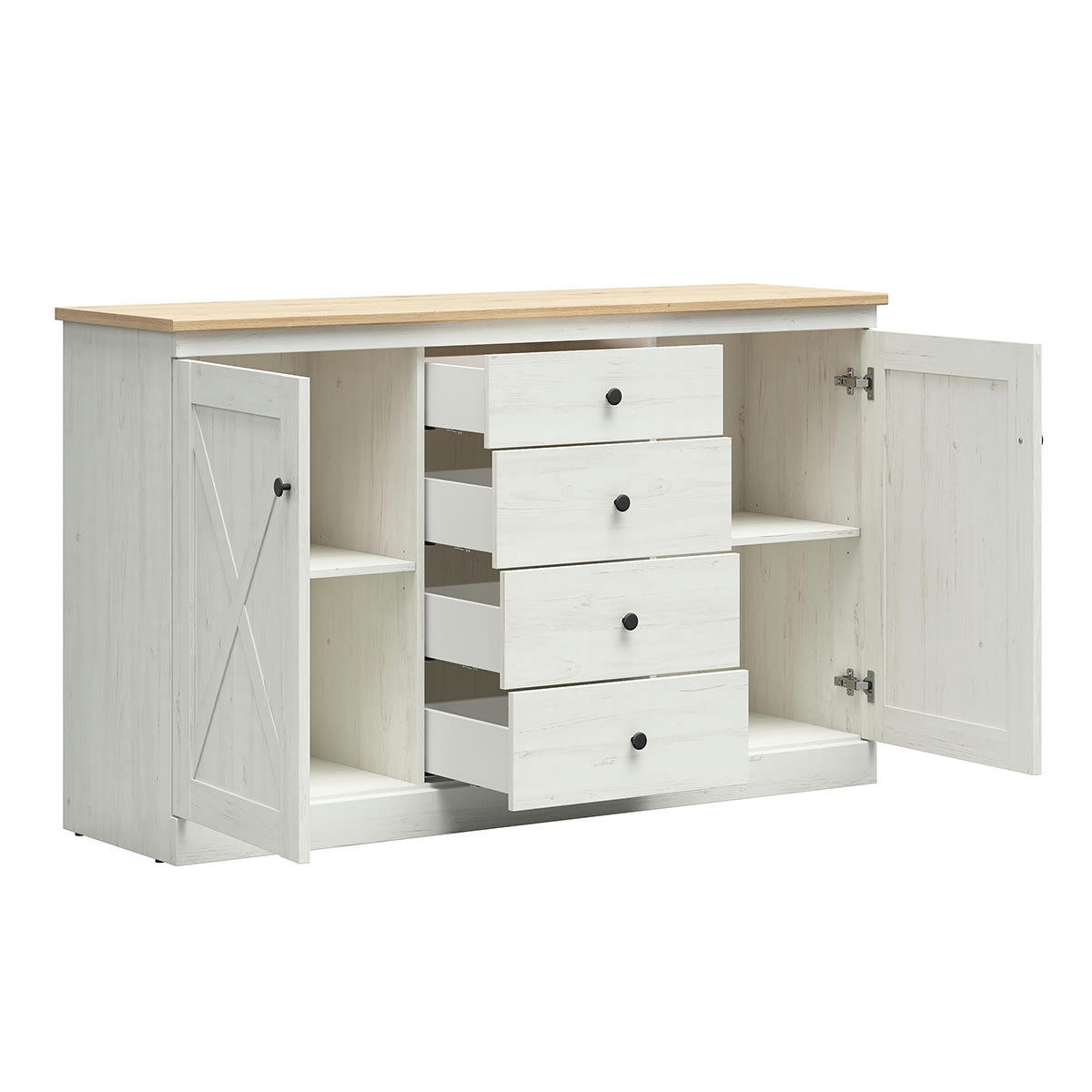 - Buffet 2 portes 4 tiroirs stratifiés blanc et naturel