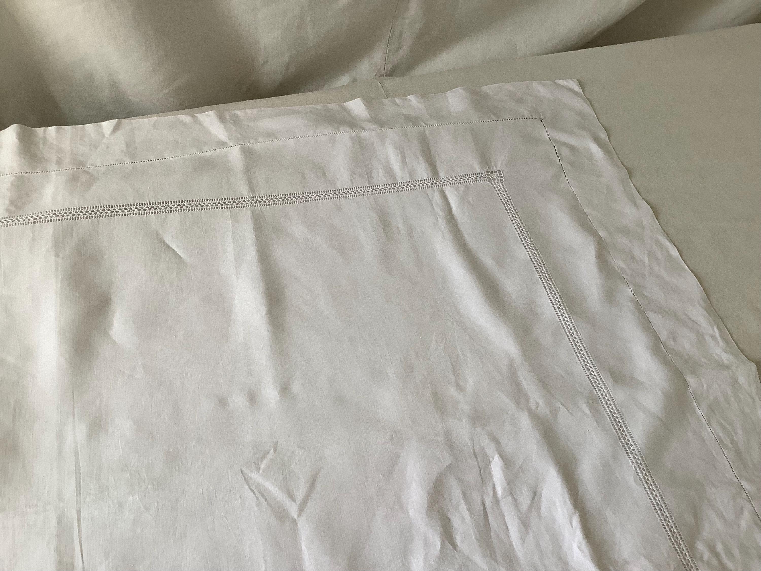 Lovely Simple Large French Pure Linen Pillow Sham Hand Needlework