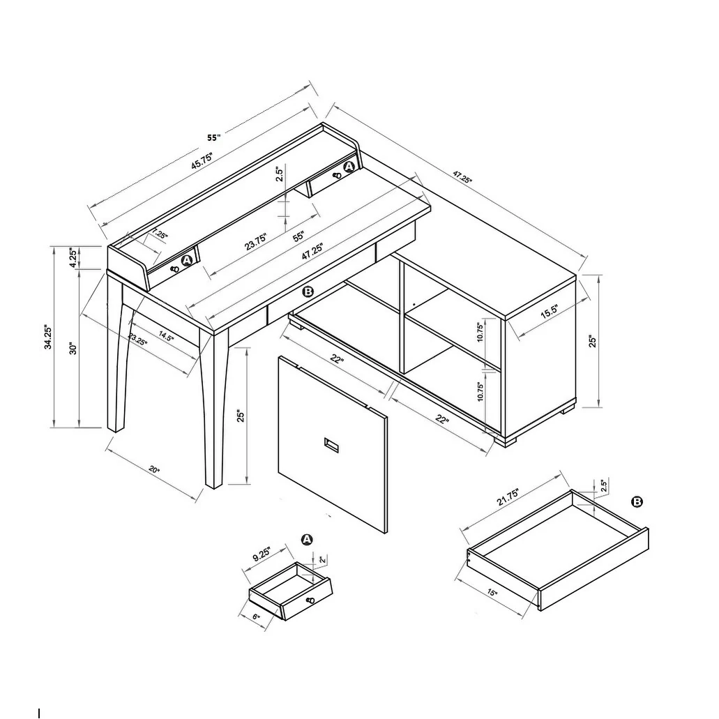 L-Shaped Home Office Desk with Sliding Door aluminum and Aluminum Grip