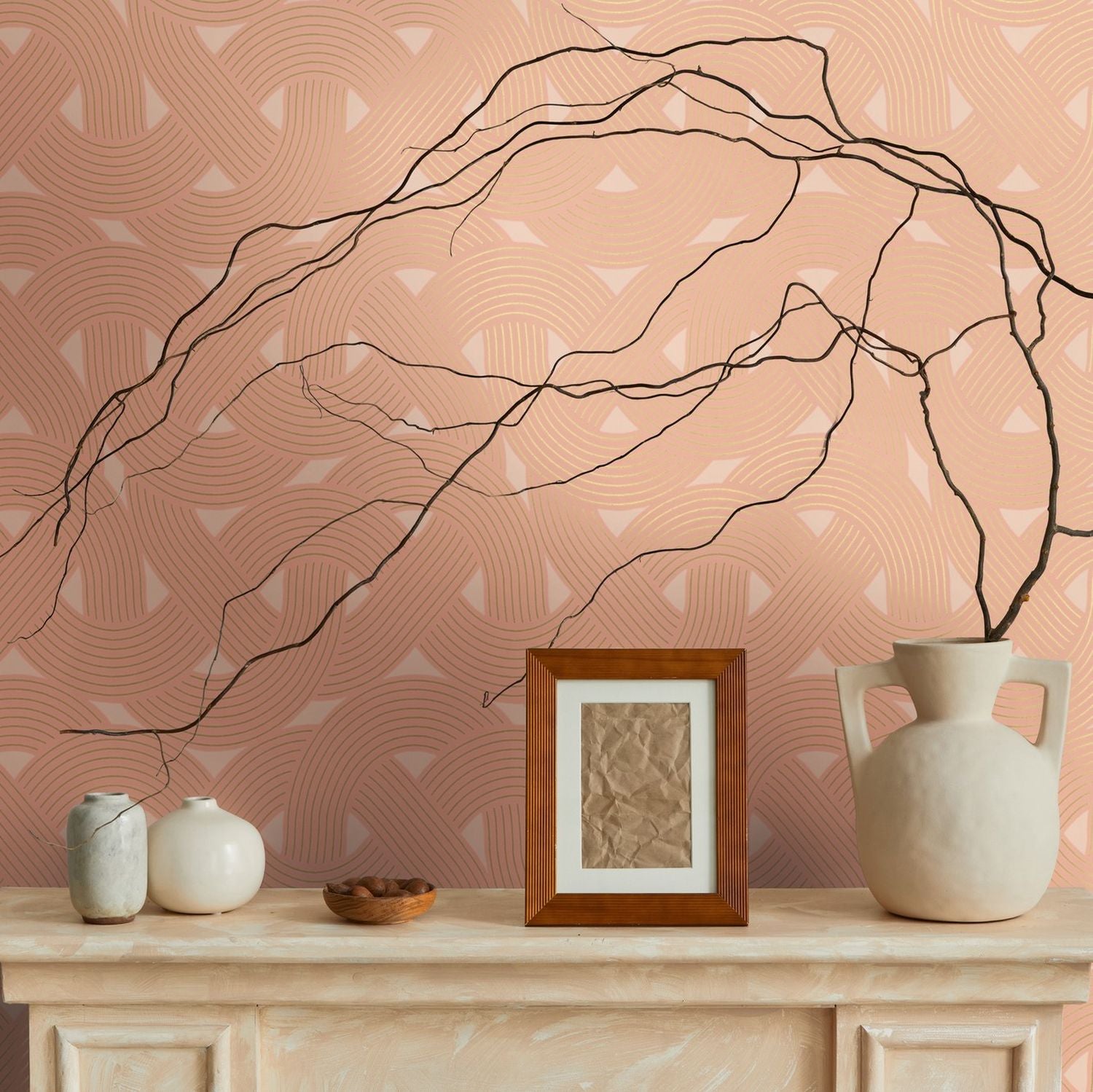 Livingwalls behang art deco motief oranje en roest bruin - 53 cm x 10.05 m - AS-391752