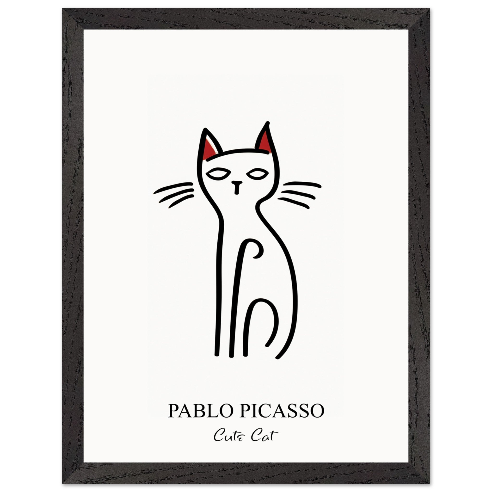 Artfulprints Poster met Lijst Pablo Picasso - Cute cat  - 30x40 cm - Zwart / Wit