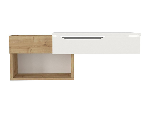 Console suspendue avec 1 tiroir et 2 niches - Naturel et blanc - DAREKA