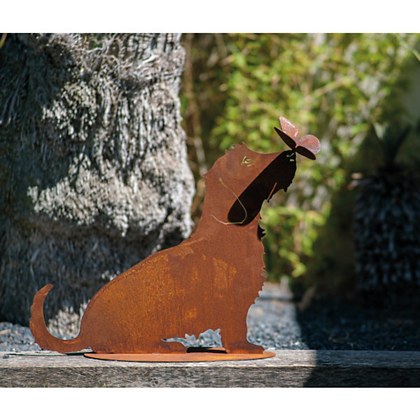 Chien teckel métal rouillé : Figurine décorative de jardin - Rouille