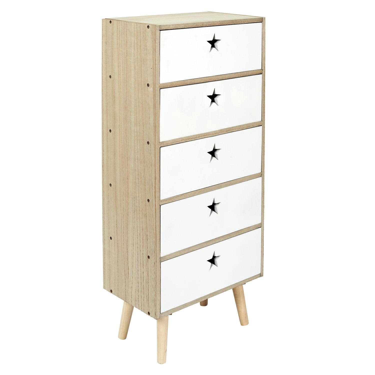 LIKE A STAR - Chiffonnier 5 tiroirs en mdf et bois de pin blanc et