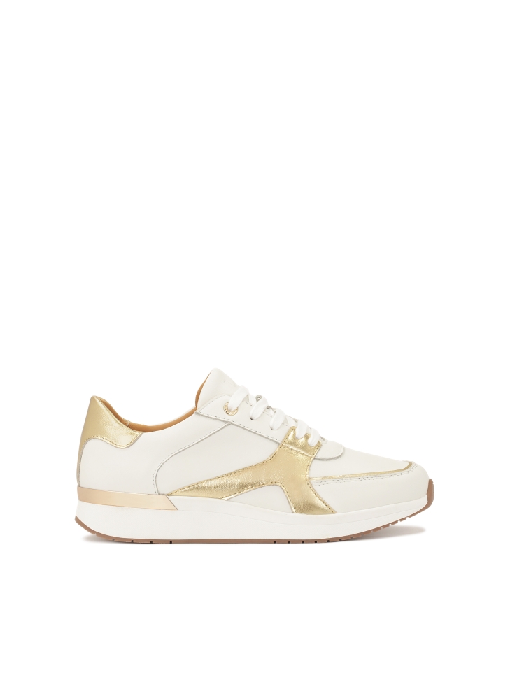 White sneakers with gold insert