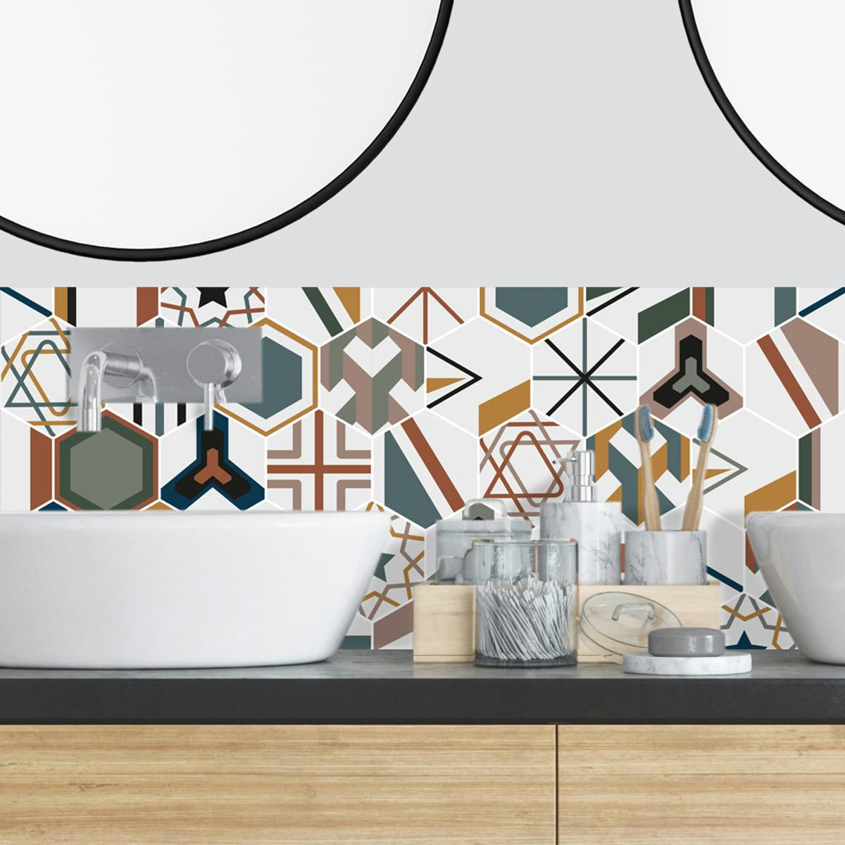 HEX CIMENT - Bandeau PVC lot de 2 : L 70cmxH 30cm Multicolore Graphique Vintage