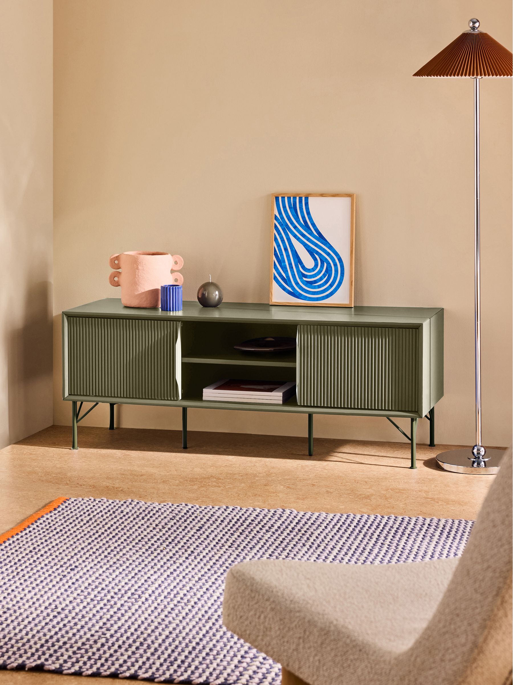 Elian Painted Up to 50 Inch Sliding Door TV Unit in Green