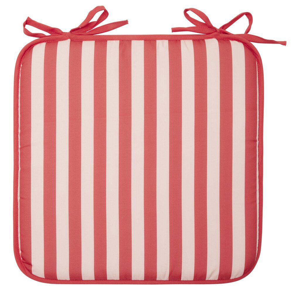 Galette de chaise carrée rayures bayadères blanches et rouges 40x40cm