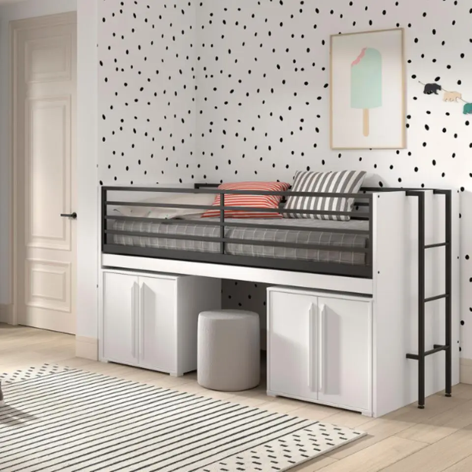 Halfhoogslaper Sammie 90x200cm - met bureau en commodes - wit