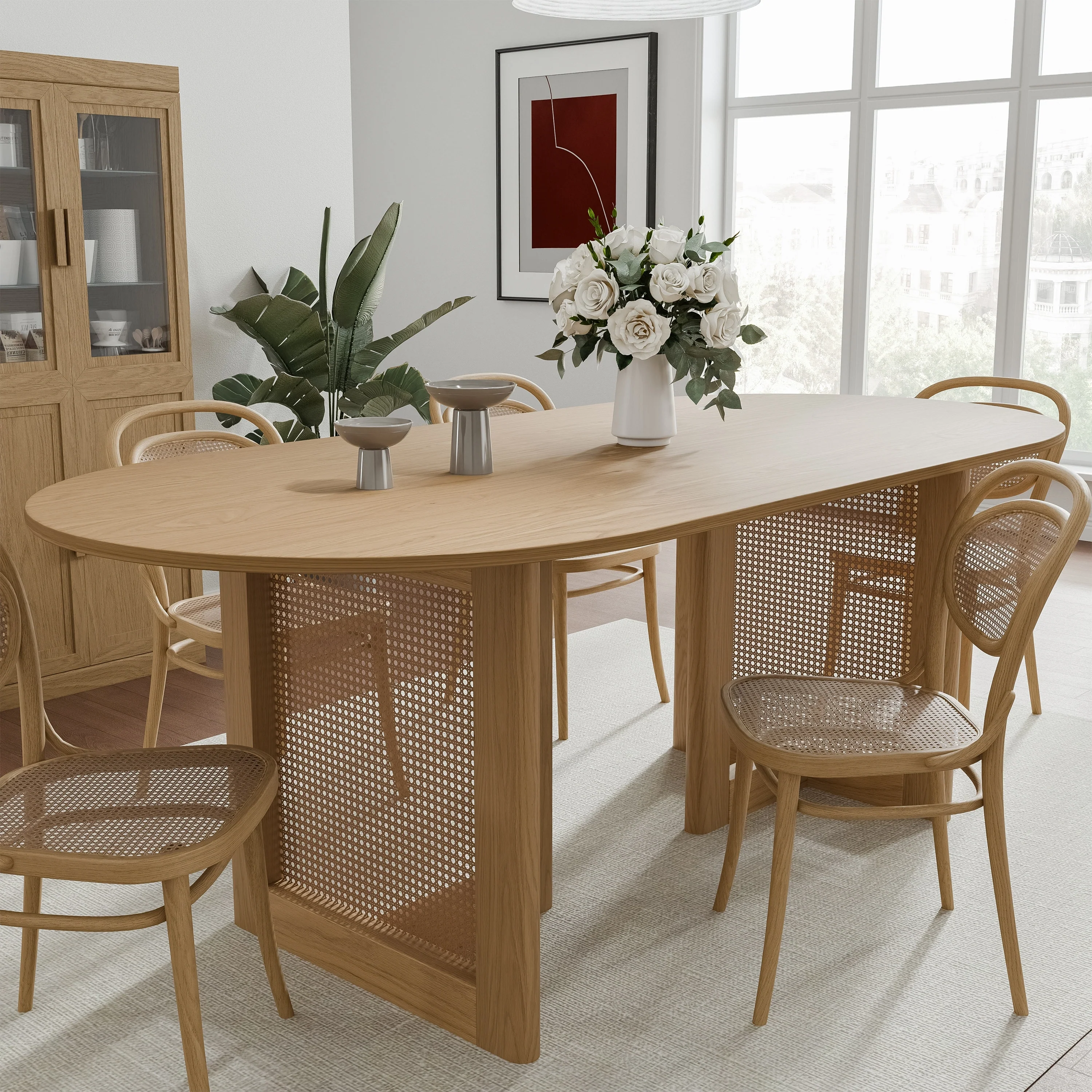 Wooakway Solid Wood 67'' Oval Dining Table for 6-8 People Nordic style