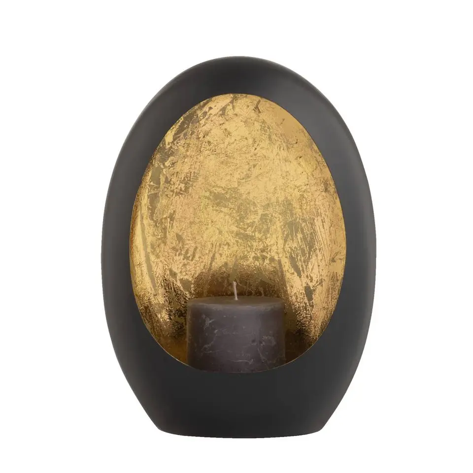 Windlicht Brygge - Zwart/Goud - 26x19x10 cm