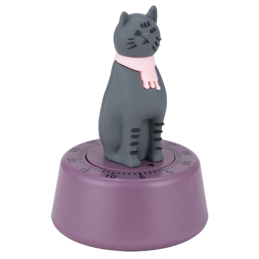 Minuteur cuisine forme chat violet Ø7xH10cm