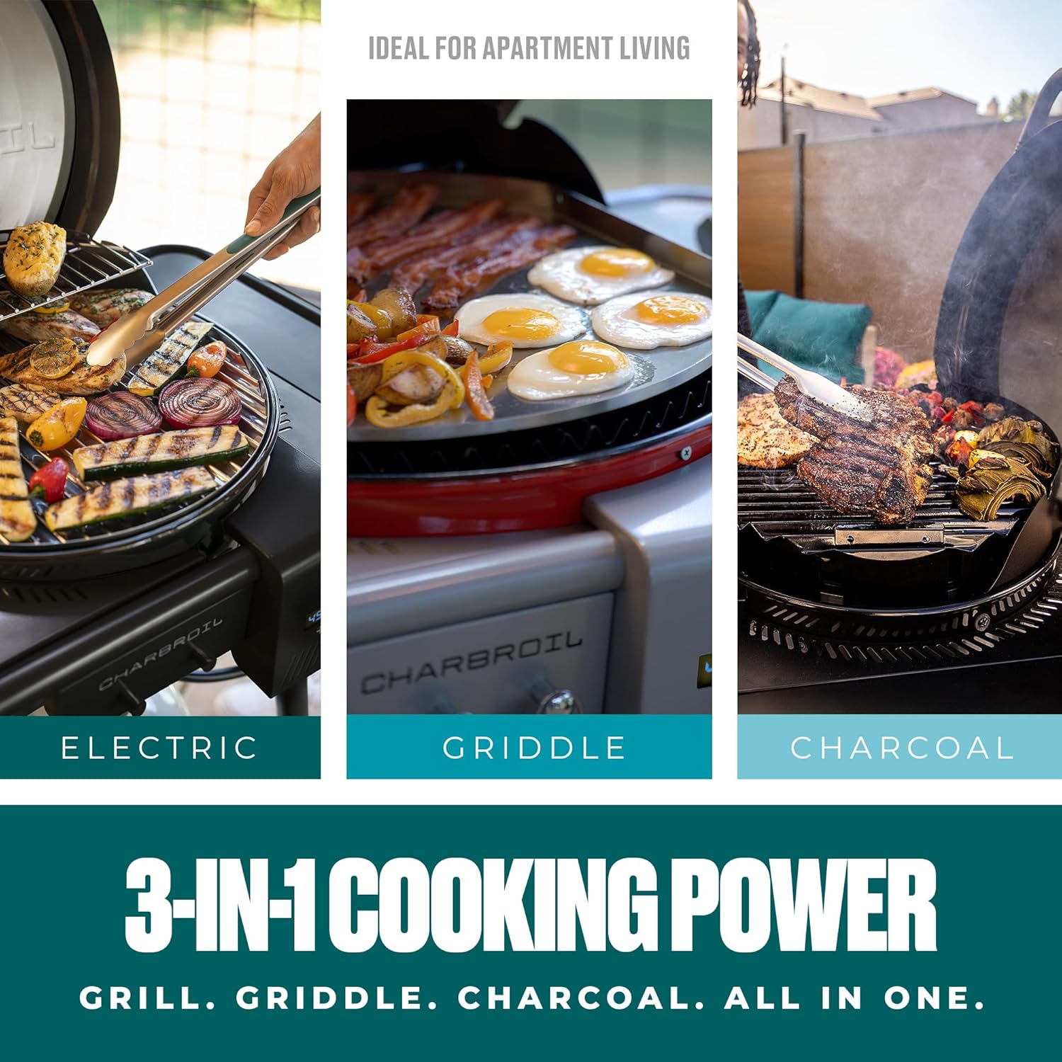 Charbroil 3-in-1 Dual Fuel Outdoor Bistro Pro Electric Grill & Griddle + Charcoal Mode BBQ  Black - 25302145