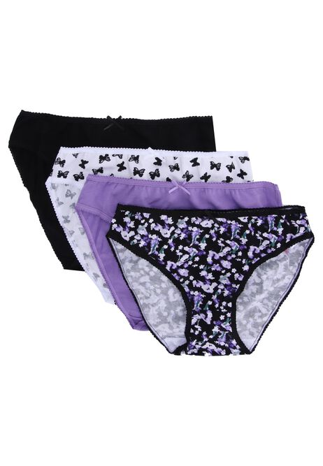 Womens 4pk Purple Butterfly High Cut Briefs
