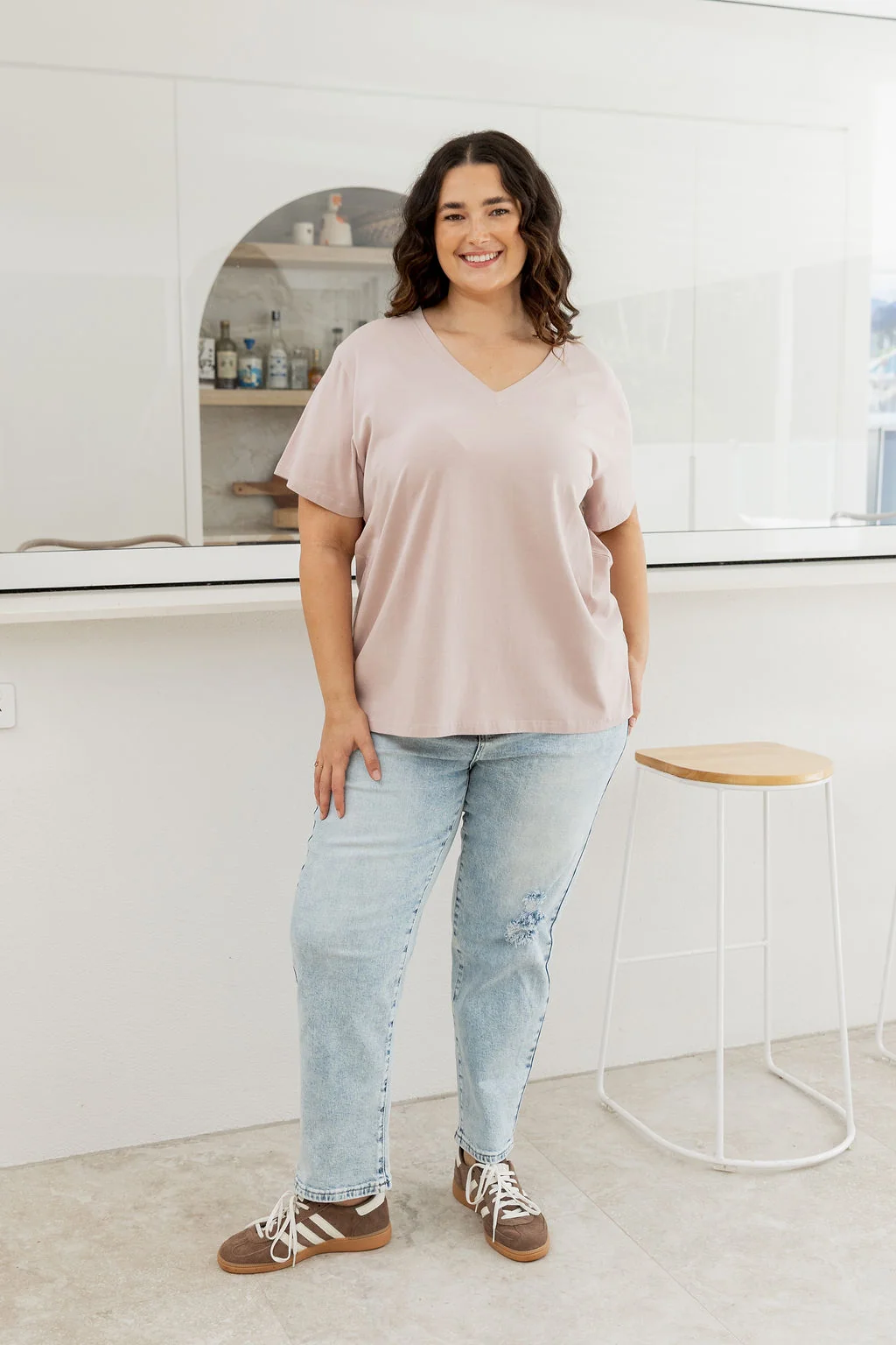 Relaxed V-Neck Tee in Latte