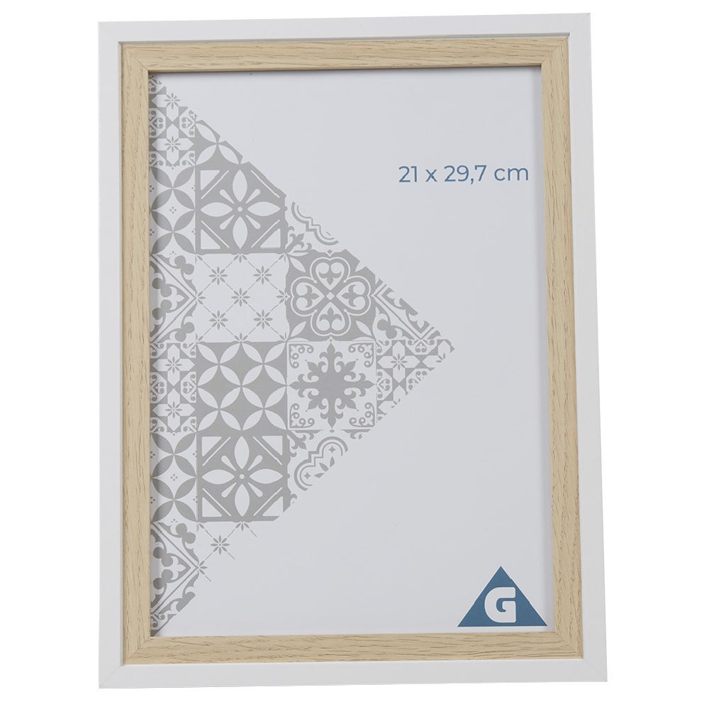 Cadre photo bois naturel et blanc 25x33.7cm pour photo 21x29,7cm