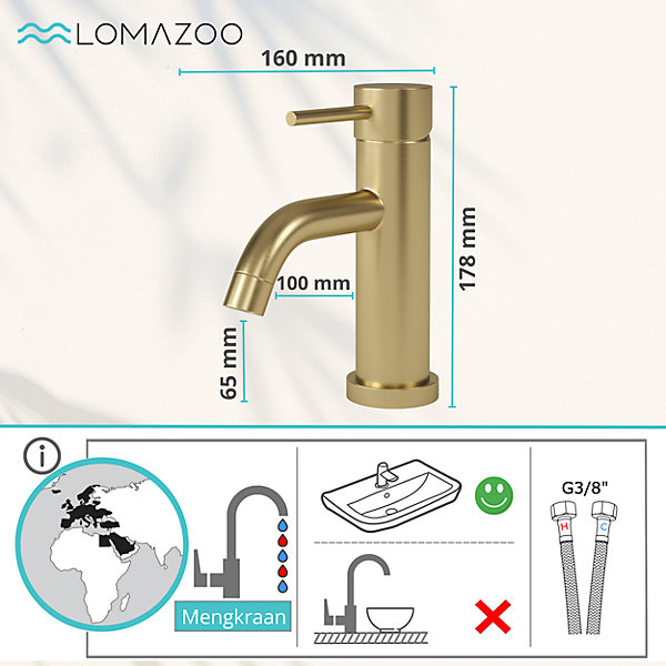 Mitigeur de lavabo LOMAZOO doré Elara