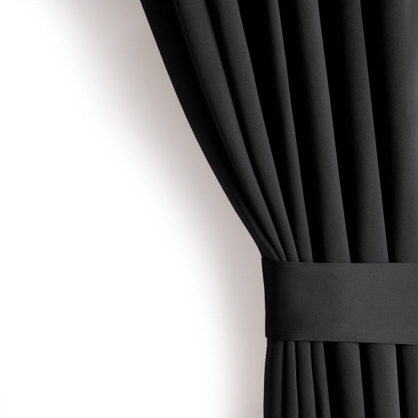 Zasłona blackout 90% na taśmie z szarfą 200x175 cm czarna Restilo