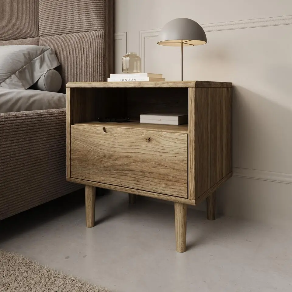 Meubella - Selwood - Nachtkastje - Eikenpatroon - 55x43x58 cm