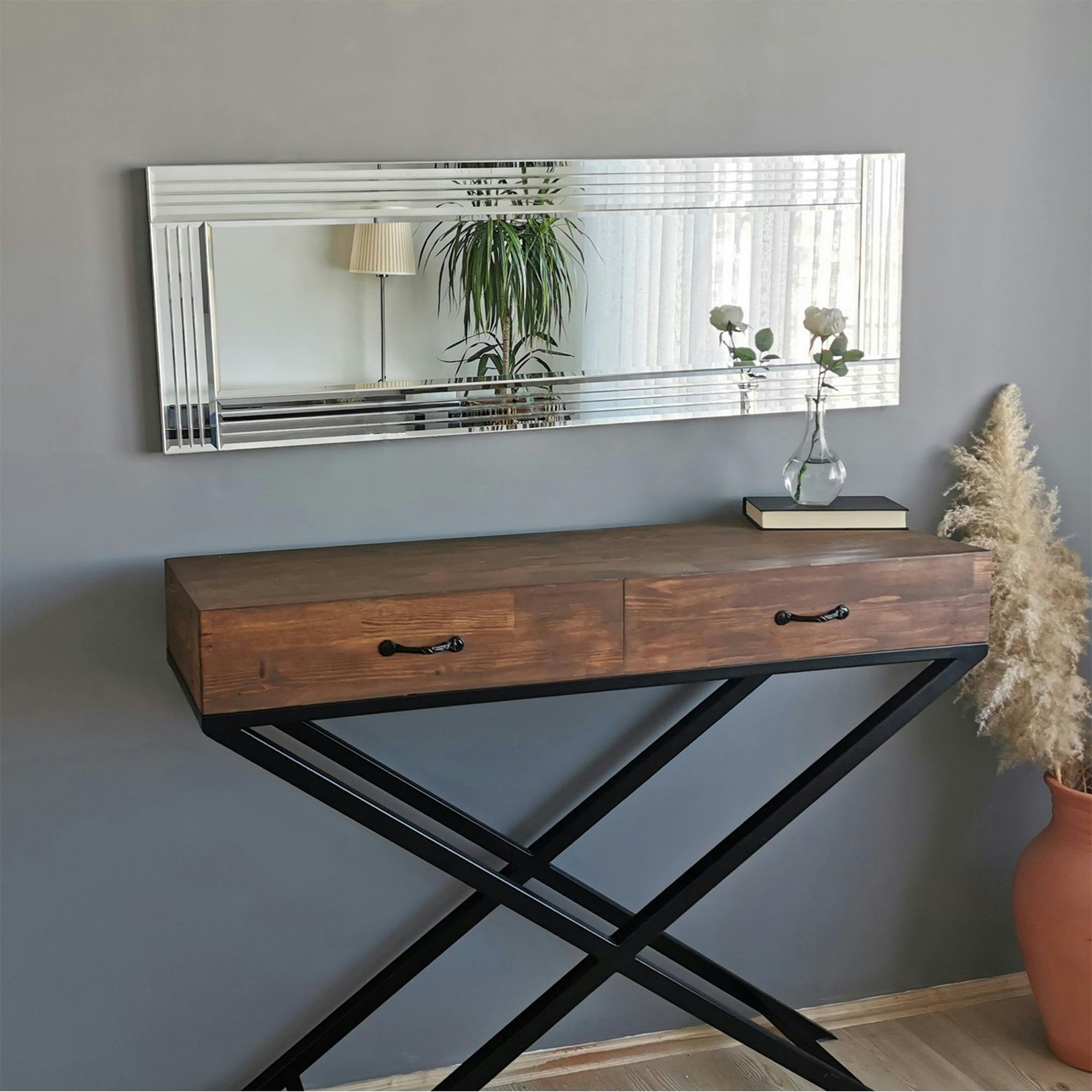 Miroir horizontal moderne chic - cadre strié 120 cm CODY