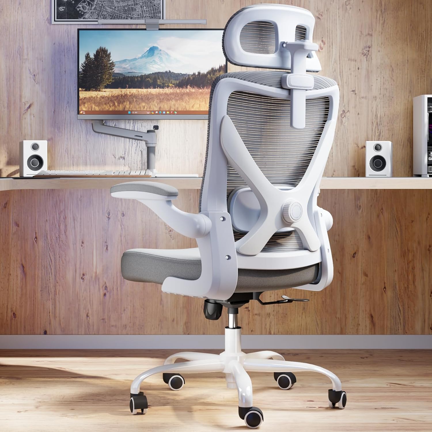 Ergonomic Office Chair: White Computer Desk Chair Comfy Gaming Chair for Adults - Office Chair with Lumbar Support & Headrest - Executive Office Rolling Chairs for Home Work (Grey)
