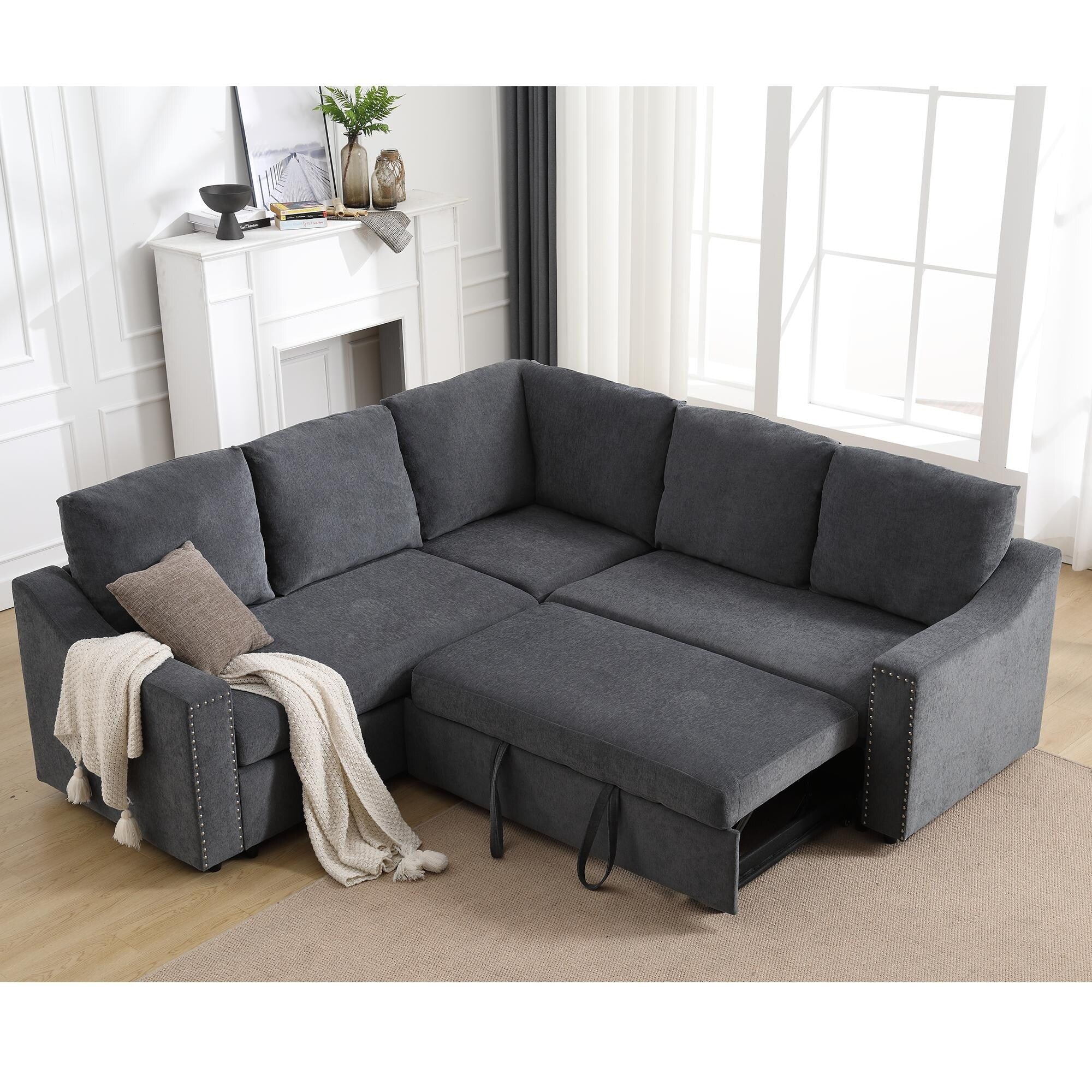81.5 L-Shaped 5-Seat Sofa with Pull-Out Bed