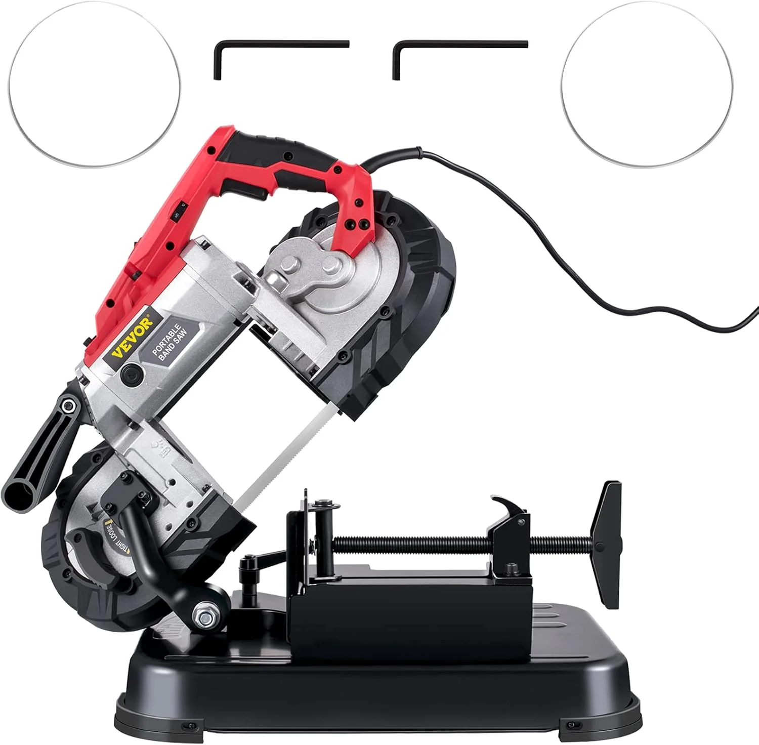 Portable Band Saw, 110V Removable Alloy Steel Base Corded Band Saw, 5 Inch Cutting Capacity Hand held Band Saw,Variable Speed Portable Bandsaw, 10Amp Motor Deep Cut Band saw for Metal Wood(with Base)