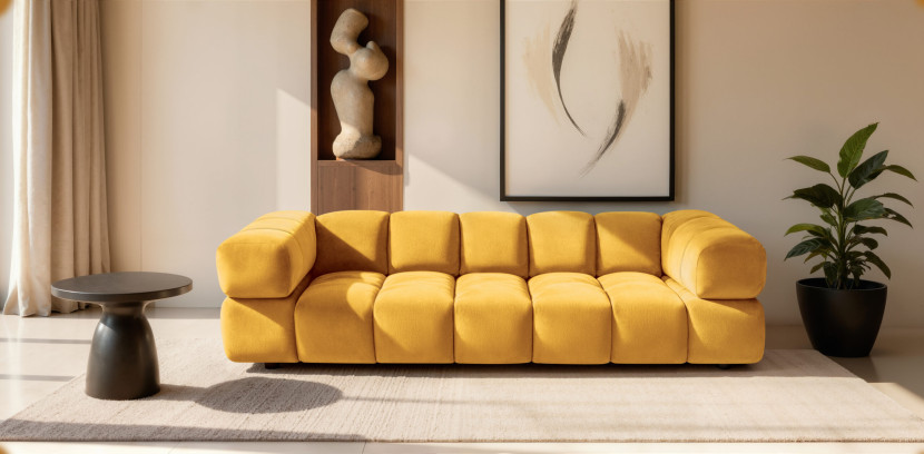 Sofa czteroosobowa, tkanina welurowa Bluvel, Złoty, Averro
