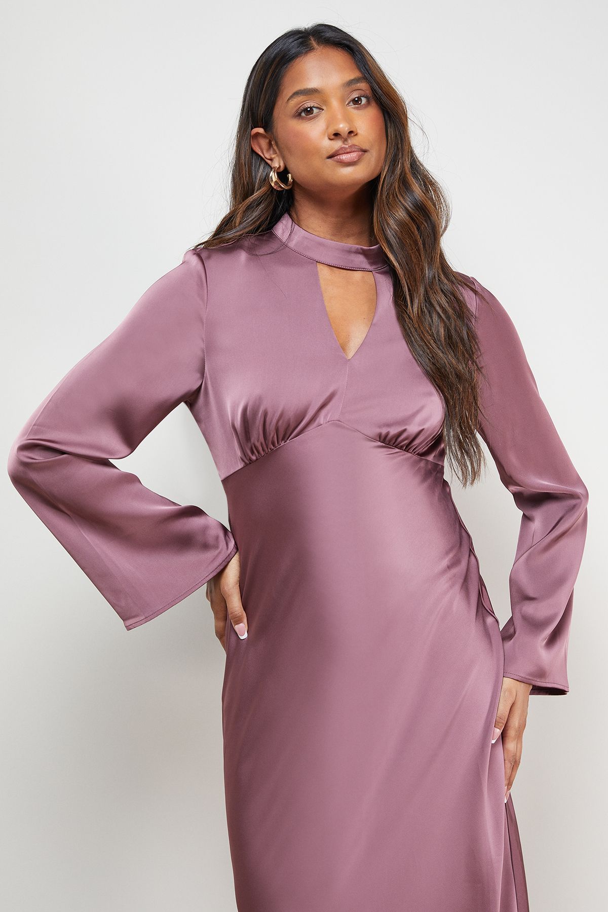 Oasis Satin Cut Out Flare Sleeve Bias Midi Dress