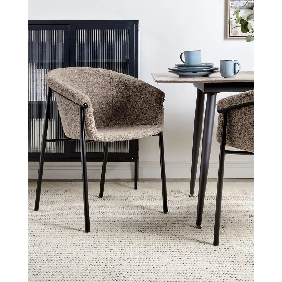 AMES - Eetkamerstoel set van 2 - Taupe - Boucl&eacute;