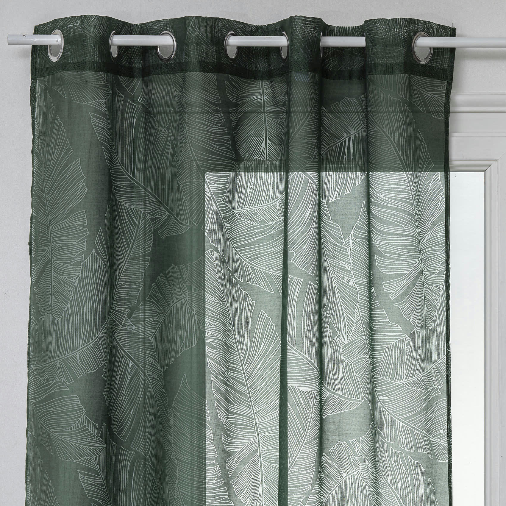 - Voilage tamisant imprimé feuilles polyester vert sapin 140x240 cm