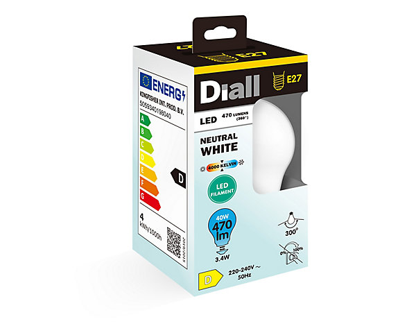 Ampoule LED à filament mini globe E27 470lm 3.4W = 40W Ø4.5cm IPX4 Diall blanc neutre